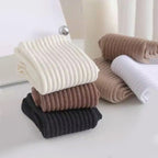 Women Elastic Socks Solid Color Fashion Classic Striped JK Socks Coffee Beige White Black Cotton Middle Tube Long Casual Socks