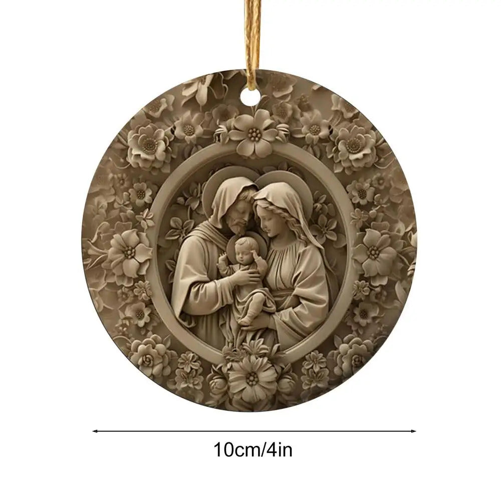 Round 3D Printed Acrylic Nativity Scene pendant Decorations Catholic Christmas Decorations 4in Christmas Nativity Ornaments