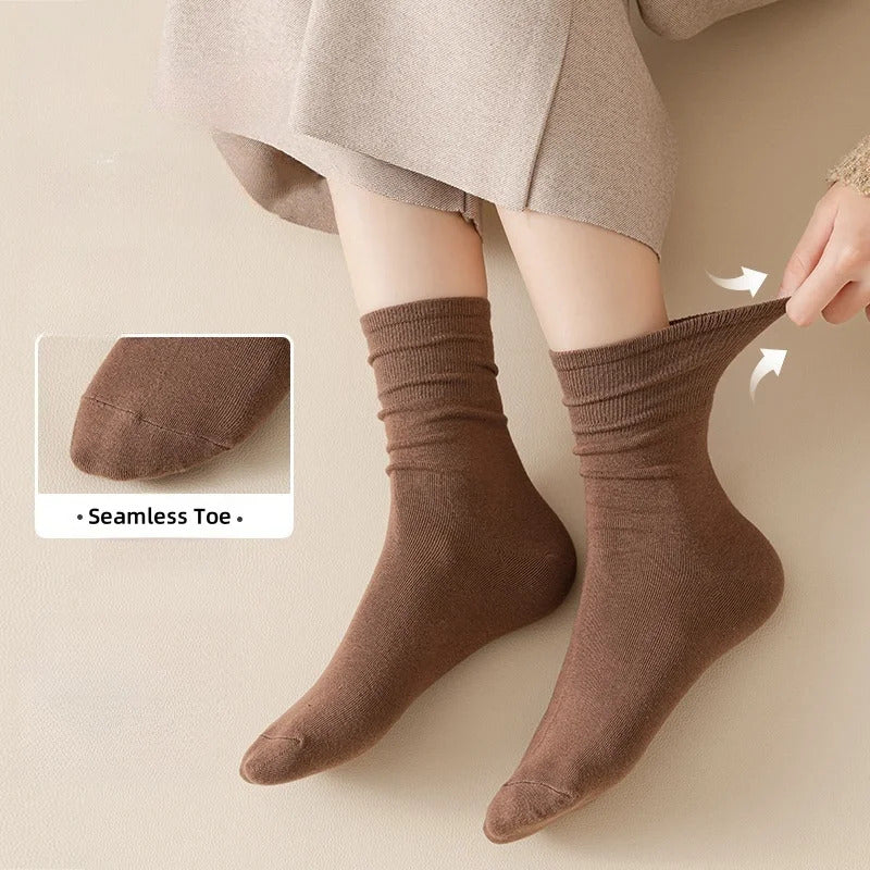 Cotton Socks Women Seamless Soft Crew Socks Medium Tube Long Loose Casual Solid Color Anti-Pilling Breathable