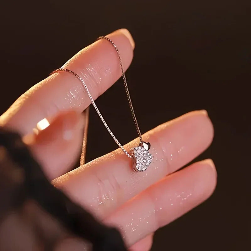 best gifts for $50 Korea Ins Fashion Shiny Inlaid Zirconia Double Love Pendant Necklace Women Simple Design Wedding Banquet Jewelry Accessories