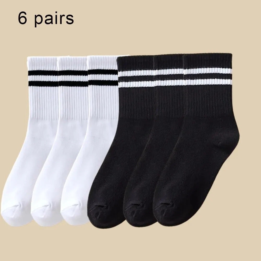 6 Pairs Women's Mid Socks Solid Color Breathable Comfortable In Autumn Winter Sweat Absorbing High-Quality Casual Socks Sports