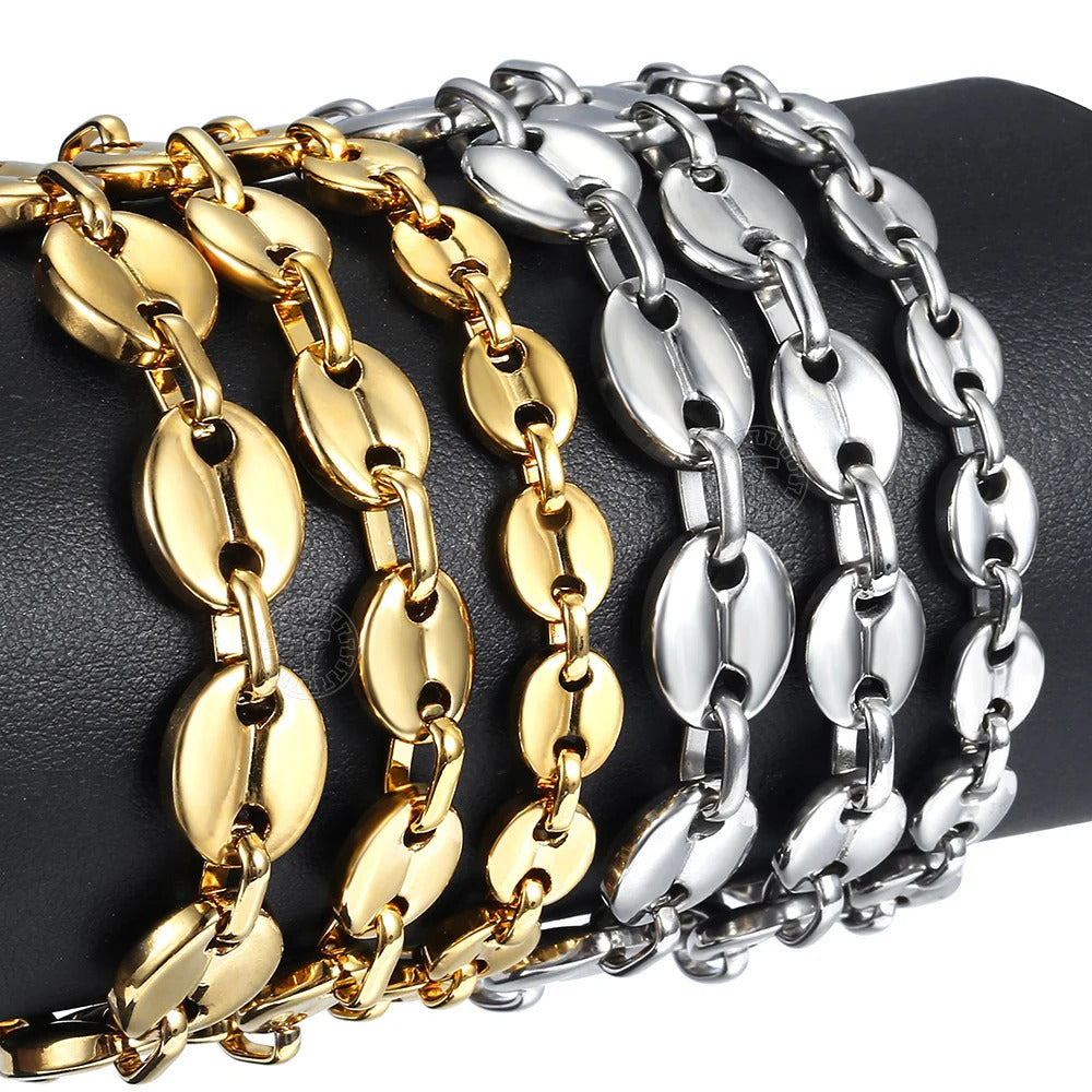 $30 christmas gifts Coffee Beans Link Chain Bracelet Stainless Steel Gold Silver Color for Men Women Simple Bracelet Jewelry Gift 7/9/11mm KBM169A