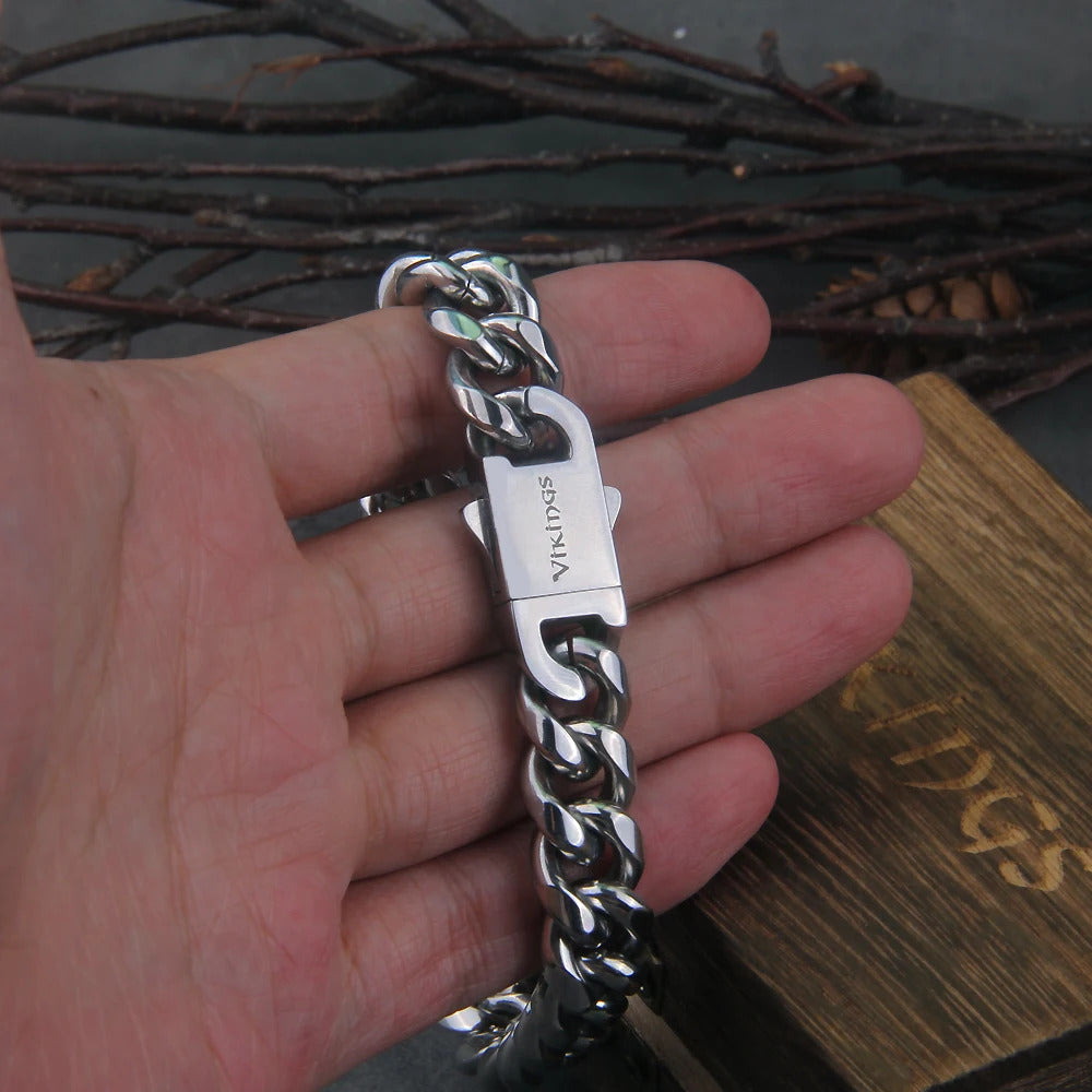 $10 christmas gifts Never Fade Stainless Steel Vikings Bracelets For Men Blank Color Punk Curb Cuban Link Chain Bracelets with gift wooden box
