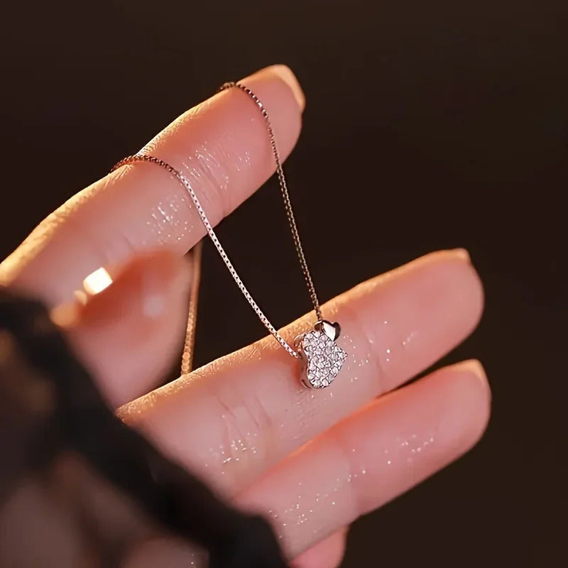 best gifts for $50 Korea Ins Fashion Shiny Inlaid Zirconia Double Love Pendant Necklace Women Simple Design Wedding Banquet Jewelry Accessories