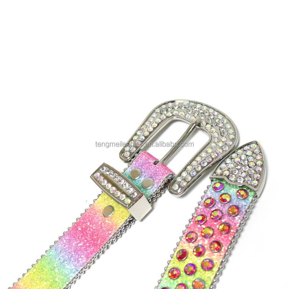 Bold&Eye-Catching Red Bling Bling Diamond Belt Rhinestone&Spike Studded Leather Belt