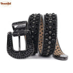 BB Belt Bling Bling Punk Rhinestone Studded Diamond Crystal Leather Belt