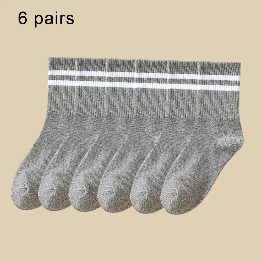 6 Pairs Women's Mid Socks Solid Color Breathable Comfortable In Autumn Winter Sweat Absorbing High-Quality Casual Socks Sports