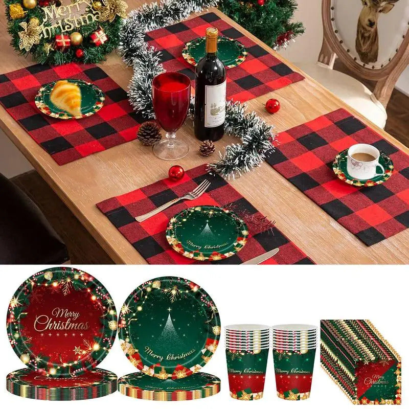 $10 christmas gifts Merry Christmas Party Disposable Paper Plate Tableware Napkins Tablecloth Christmas Decor For Home New Year 2025 $10 gift ideas