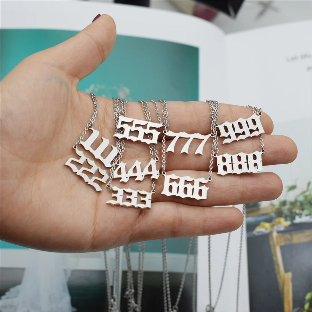 $10 christmas gifts Angel Number 1111 Necklace For Women 111 222 333 444 777 Stainless Steel Choker Chain Jewelry Best Friends Birthday Gift BFF