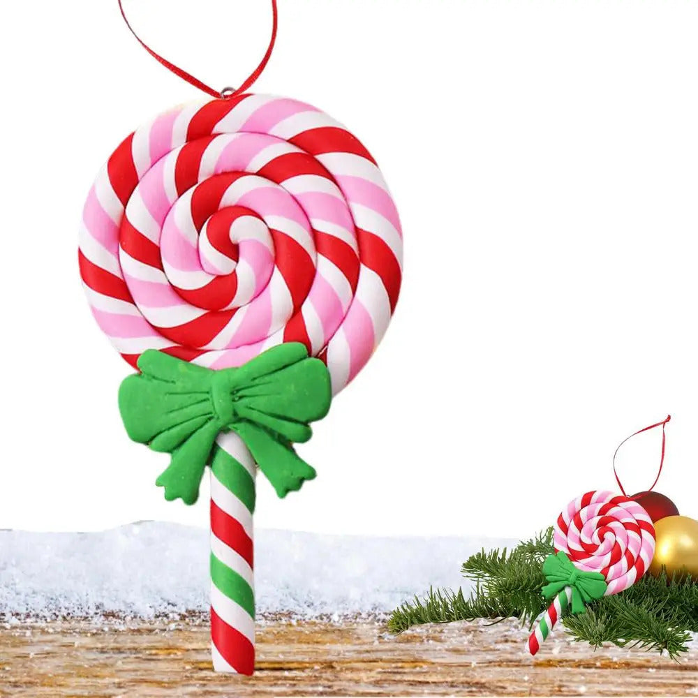 $10 christmas gifts Christmas Tree Decoration Ornament Simulated Soft Clay Lollipop Red White Candy Cane Xmas Tree Pendants Xmas 2025 Decor For Home