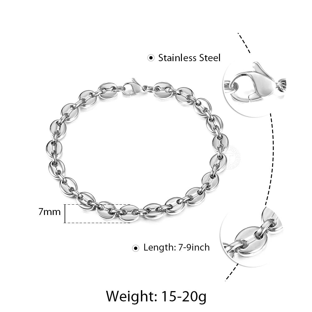$30 christmas gifts Coffee Beans Link Chain Bracelet Stainless Steel Gold Silver Color for Men Women Simple Bracelet Jewelry Gift 7/9/11mm KBM169A