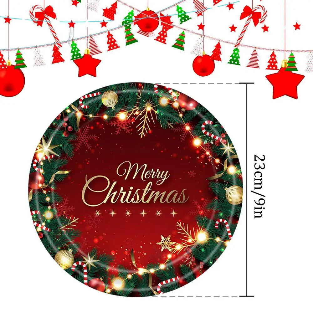 $10 christmas gifts Merry Christmas Party Disposable Paper Plate Tableware Napkins Tablecloth Christmas Decor For Home New Year 2025 $10 gift ideas