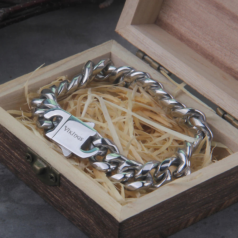 $10 christmas gifts Never Fade Stainless Steel Vikings Bracelets For Men Blank Color Punk Curb Cuban Link Chain Bracelets with gift wooden box