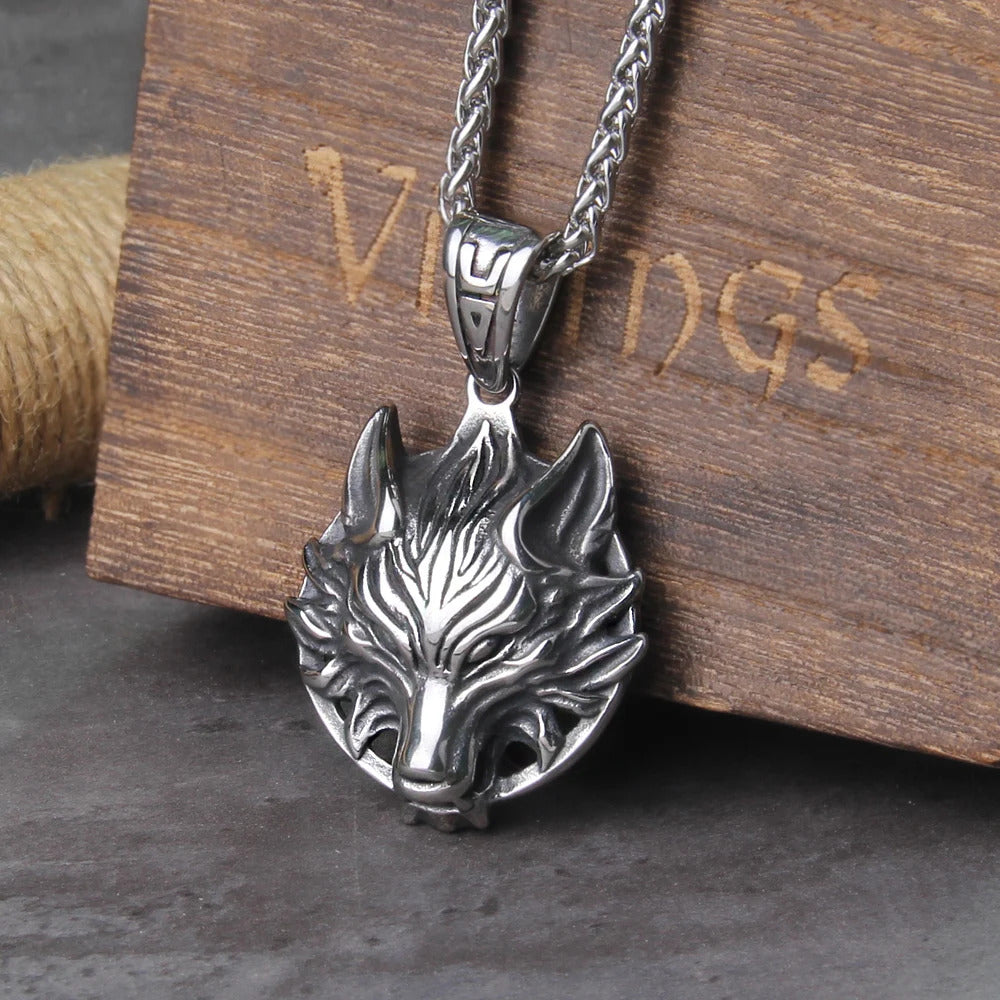 $20 christmas gifts Never Fade Men stainless steel Wolf head norse viking pendant necklace vikings wooden box as christmas gift$20 gift ideas