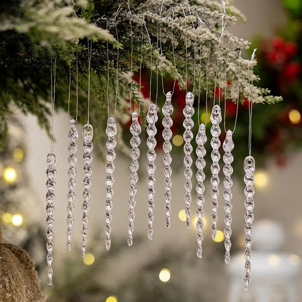 Icicle Christmas Tree Ornaments 42X Clear Acrylic Icicles Drop Pendants Christmas Tree Crystal Decorations For Winter Holiday
