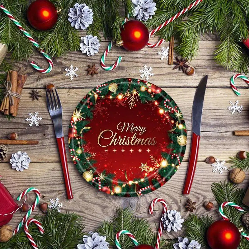 $10 christmas gifts Merry Christmas Party Disposable Paper Plate Tableware Napkins Tablecloth Christmas Decor For Home New Year 2025 $10 gift ideas