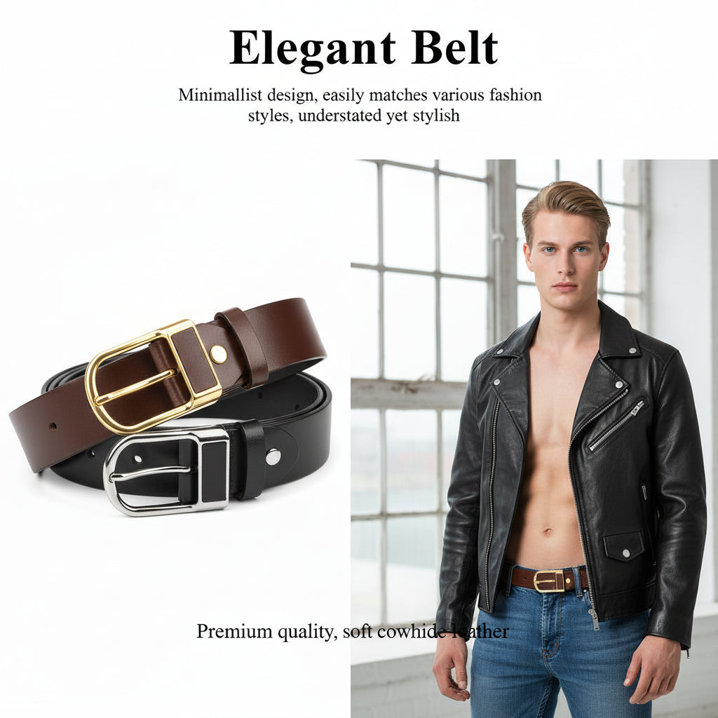 Men's High Quality Genuine Cowhide Leather Belt with Fashionable Pin  Length for Business-Casual Wear