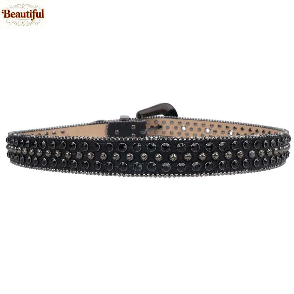 BB Belt Bling Bling Punk Rhinestone Studded Diamond Crystal Leather Belt