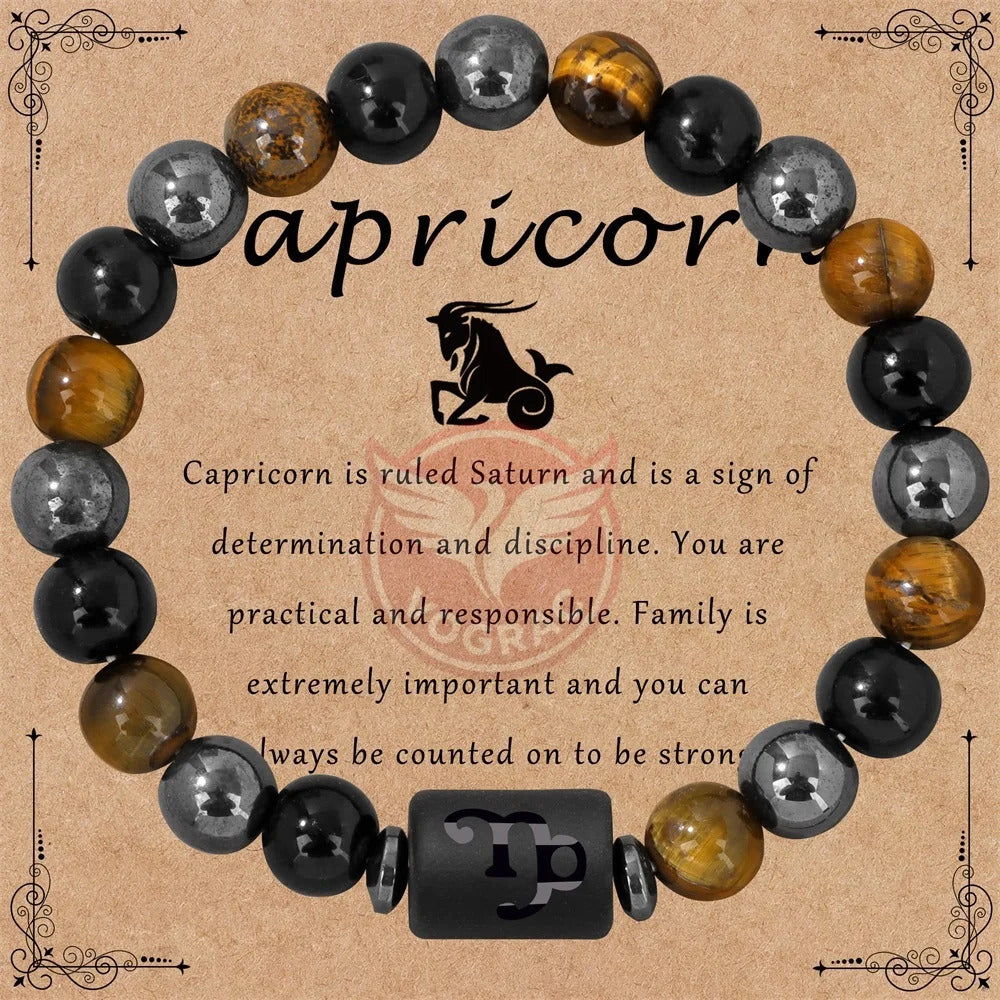 $10 christmas gifts 12 Zodiac Constellation Sign Bracelet Triple Protection Tiger Eye Hematite Beads Bracelets for Couples Friendship Jewelry Gifts