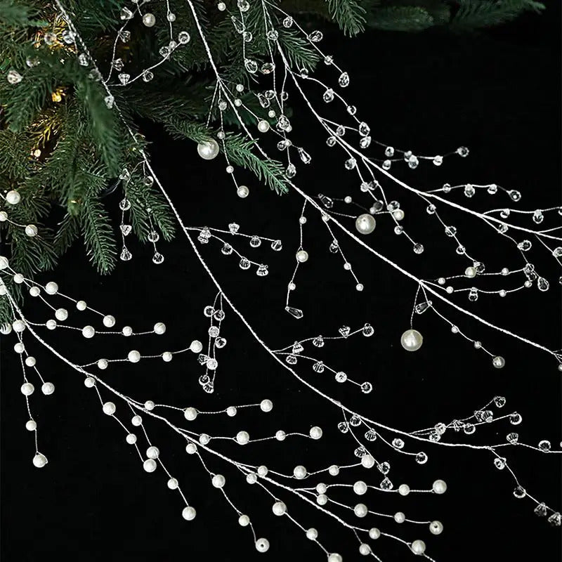 Christmas Bead Garland Christmas Garland Artificial Pearls Beads 3.6 Ft Clear Acrylic Crystal Beads Branch String Garland For