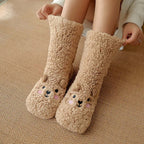 Floor Socks Women Autumn and Winter Velvet Coral Fleece Socks Sleep Home Slippers Snow Socks Confinement Bear Carpet Socks
