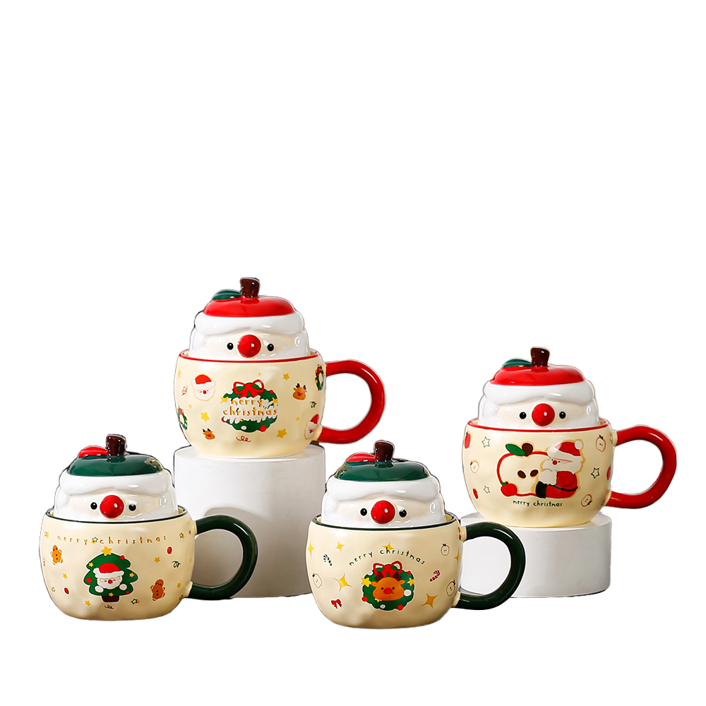 $30 christmas gifts Creative Christmas Ceramic Tumbler with Santa Claus Apple Design Eco-friendly 400ml Coffee Cup with Lid for Gift