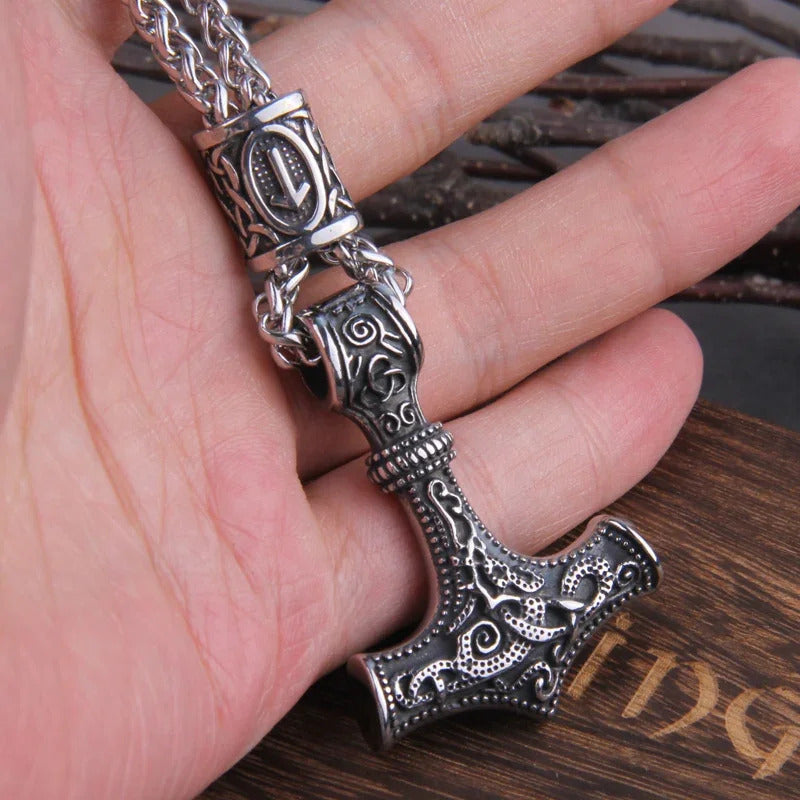 $20 christmas gifts Fashion Valknut Viking Thor's Hammer Pendant Necklace With keel Chain As Men Gift with wooden box $20 gift ideas