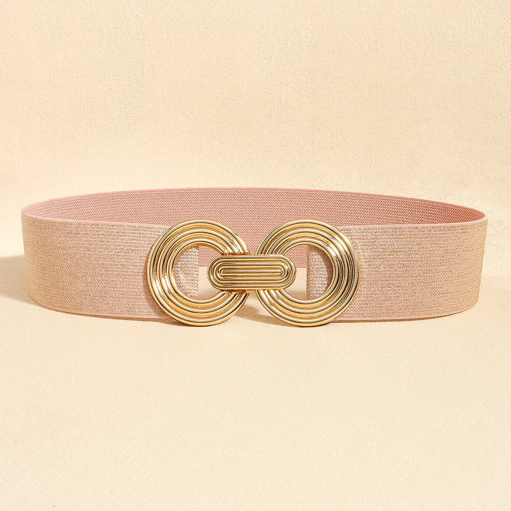 Wide Elastic Dress Waistband Multicolor Gold Metal Alloy Double Circle Hook Fashionable Woman's Belt，Corset Belt