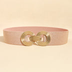 Wide Elastic Dress Waistband Multicolor Gold Metal Alloy Double Circle Hook Fashionable Woman's Belt，Corset Belt