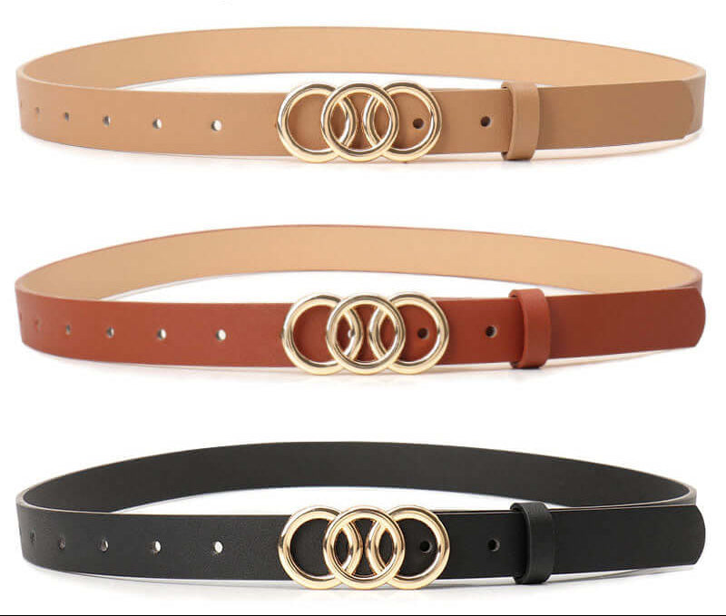 Women's Korean-Style PU Belt with Three Circle Plate Buckle Fashionable Ins Senior Sense for All Coat Denim the Belt for Women