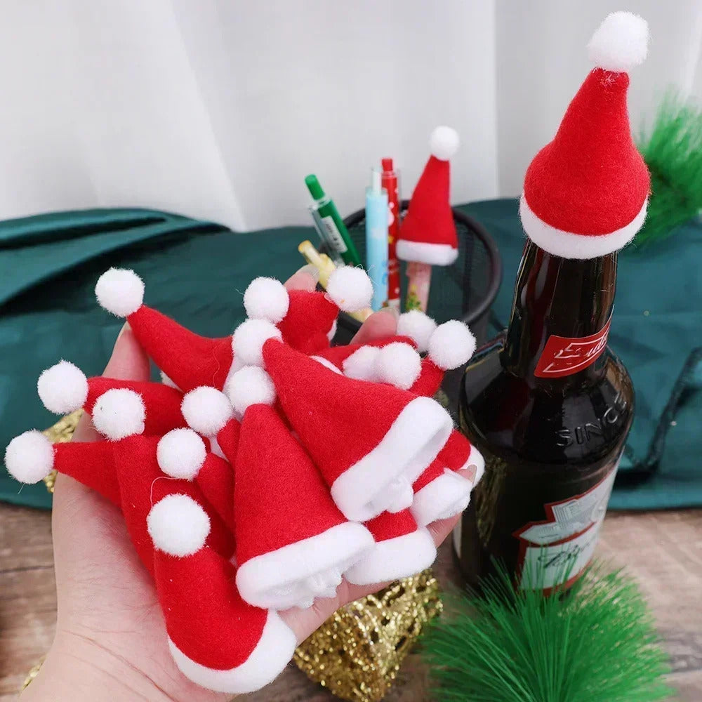 2025 xmas ornament Lots Christmas Wine Bottle Cover Cap Red Green Xmas Hats Scarf Home Ornament Festival Party Tableware Decoration Supplies 2025