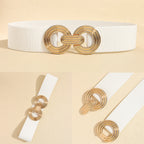 Wide Elastic Dress Waistband Multicolor Gold Metal Alloy Double Circle Hook Fashionable Woman's Belt，Corset Belt