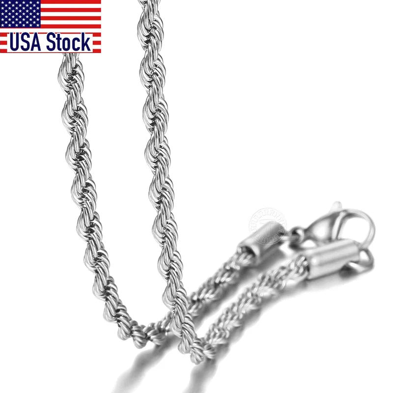 $40 christmas gifts Silver Color Twisted Rope Chain Necklace For Women Men Stainless Steel Link Chain Punk Vintage Metal Collar $40 gift ideas