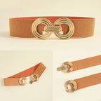 Wide Elastic Dress Waistband Multicolor Gold Metal Alloy Double Circle Hook Fashionable Woman's Belt，Corset Belt