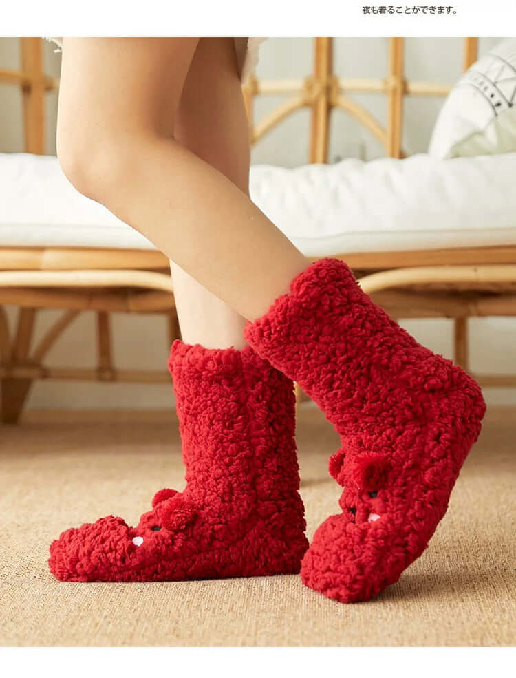 Floor Socks Women Autumn and Winter Velvet Coral Fleece Socks Sleep Home Slippers Snow Socks Confinement Bear Carpet Socks