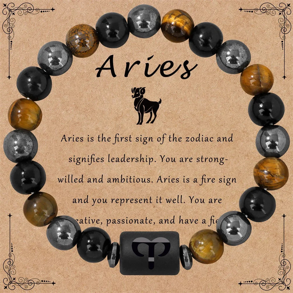 $10 christmas gifts 12 Zodiac Constellation Sign Bracelet Triple Protection Tiger Eye Hematite Beads Bracelets for Couples Friendship Jewelry Gifts