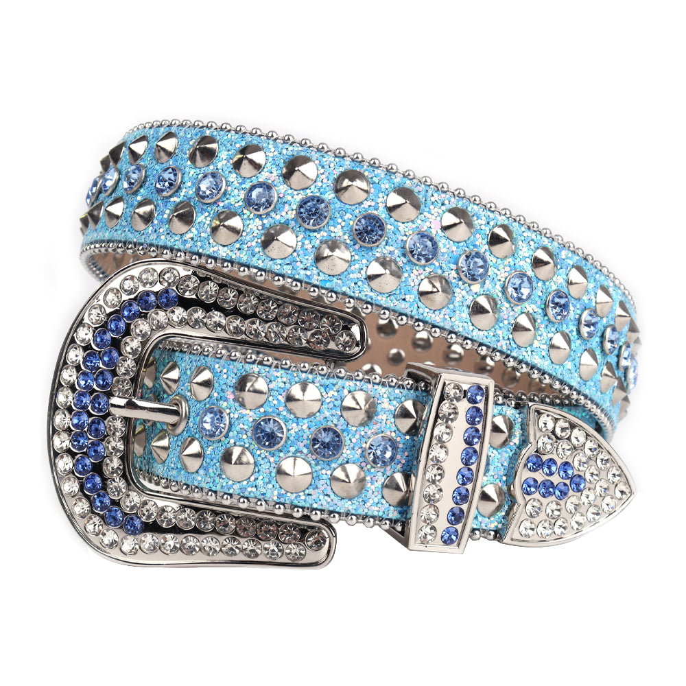 Bold&Eye-Catching Red Bling Bling Diamond Belt Rhinestone&Spike Studded Leather Belt