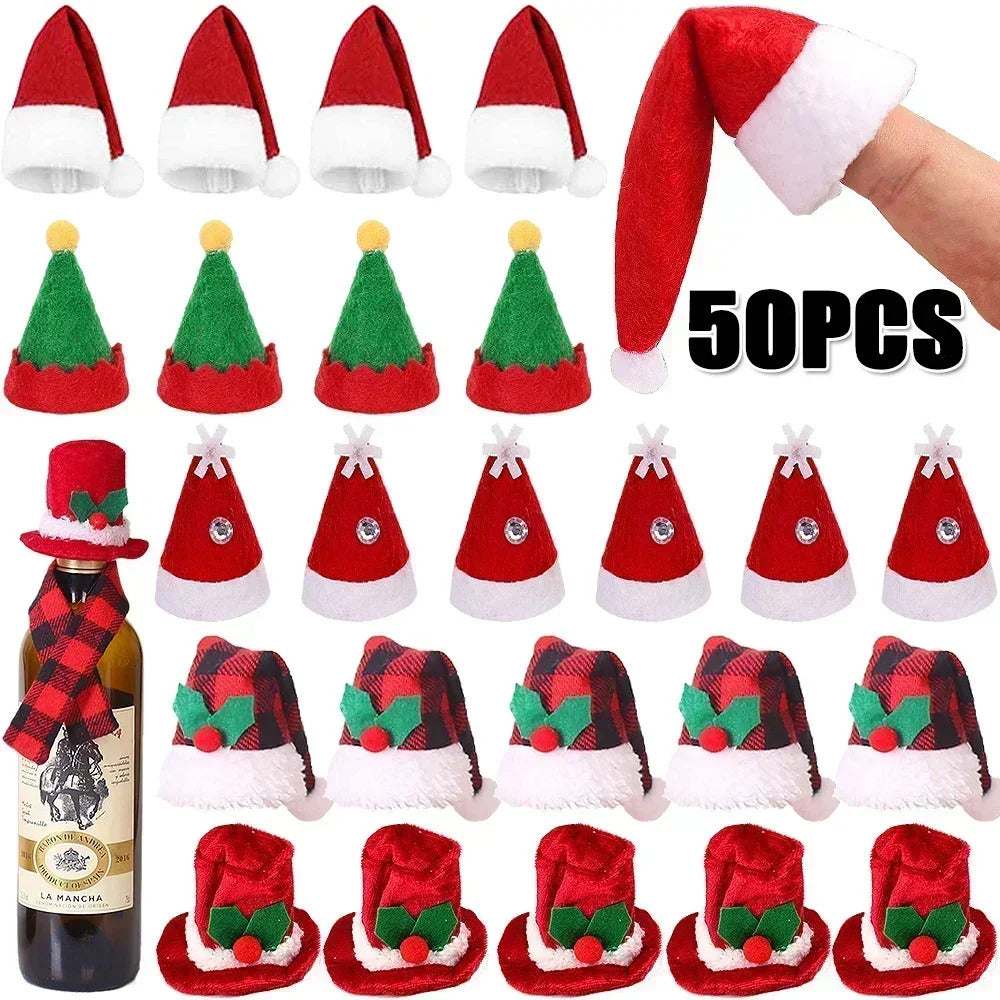 2025 xmas ornament Lots Christmas Wine Bottle Cover Cap Red Green Xmas Hats Scarf Home Ornament Festival Party Tableware Decoration Supplies 2025