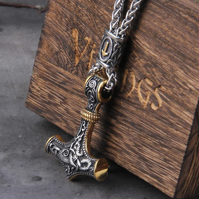$20 christmas gifts Fashion Valknut Viking Thor's Hammer Pendant Necklace With keel Chain As Men Gift with wooden box $20 gift ideas