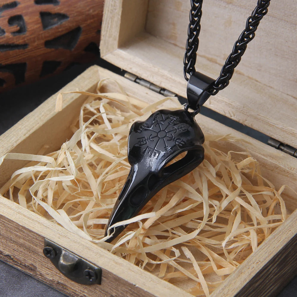 $20 christmas gifts Men Retro Crow Viking Pirate Pendant Necklace Stainless Steel Raven Neck Chain For Male Men's Berserk Rune Cool Fashion Jewelry