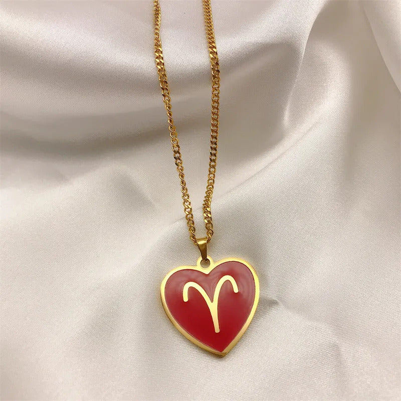 $10 christmas gifts 12 Constellation Necklace for Women Charms Enamel Heart Zodiac Sign Pendant Necklace Aries Leo Amulet
