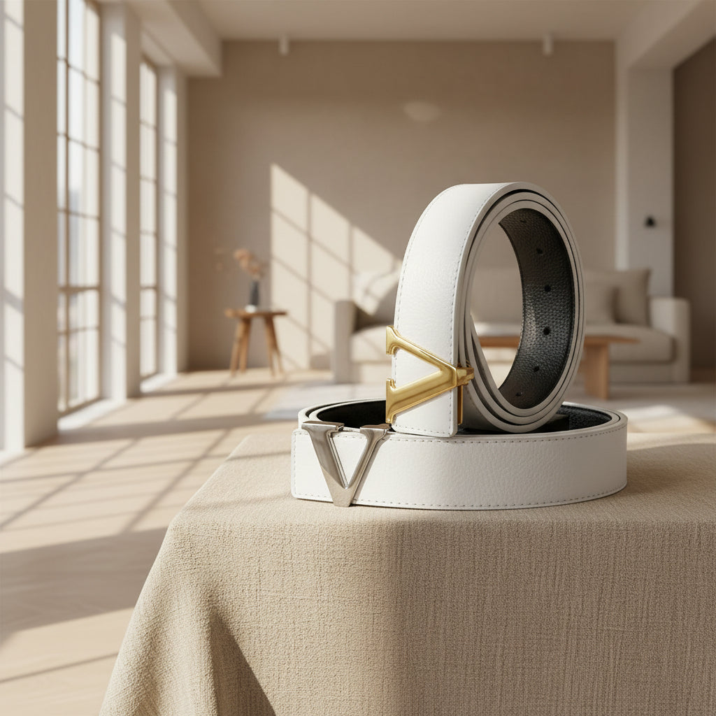 New V-Shape Genuine Cow Hide Leather Belt for Men and Young Men Casual with Trendy Jeans Alloy Buckle All-Match Fashion