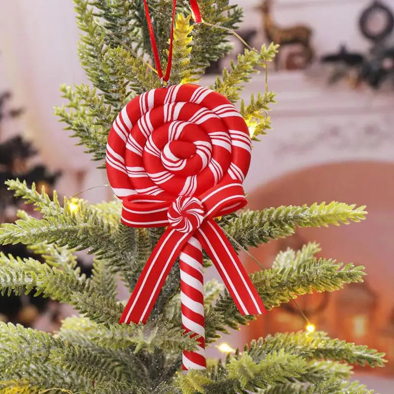 $10 christmas gifts Christmas Tree Decoration Ornament Simulated Soft Clay Lollipop Red White Candy Cane Xmas Tree Pendants Xmas 2025 Decor For Home