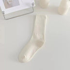 Women Elastic Socks Solid Color Fashion Classic Striped JK Socks Coffee Beige White Black Cotton Middle Tube Long Casual Socks