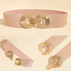 Wide Elastic Dress Waistband Multicolor Gold Metal Alloy Double Circle Hook Fashionable Woman's Belt，Corset Belt