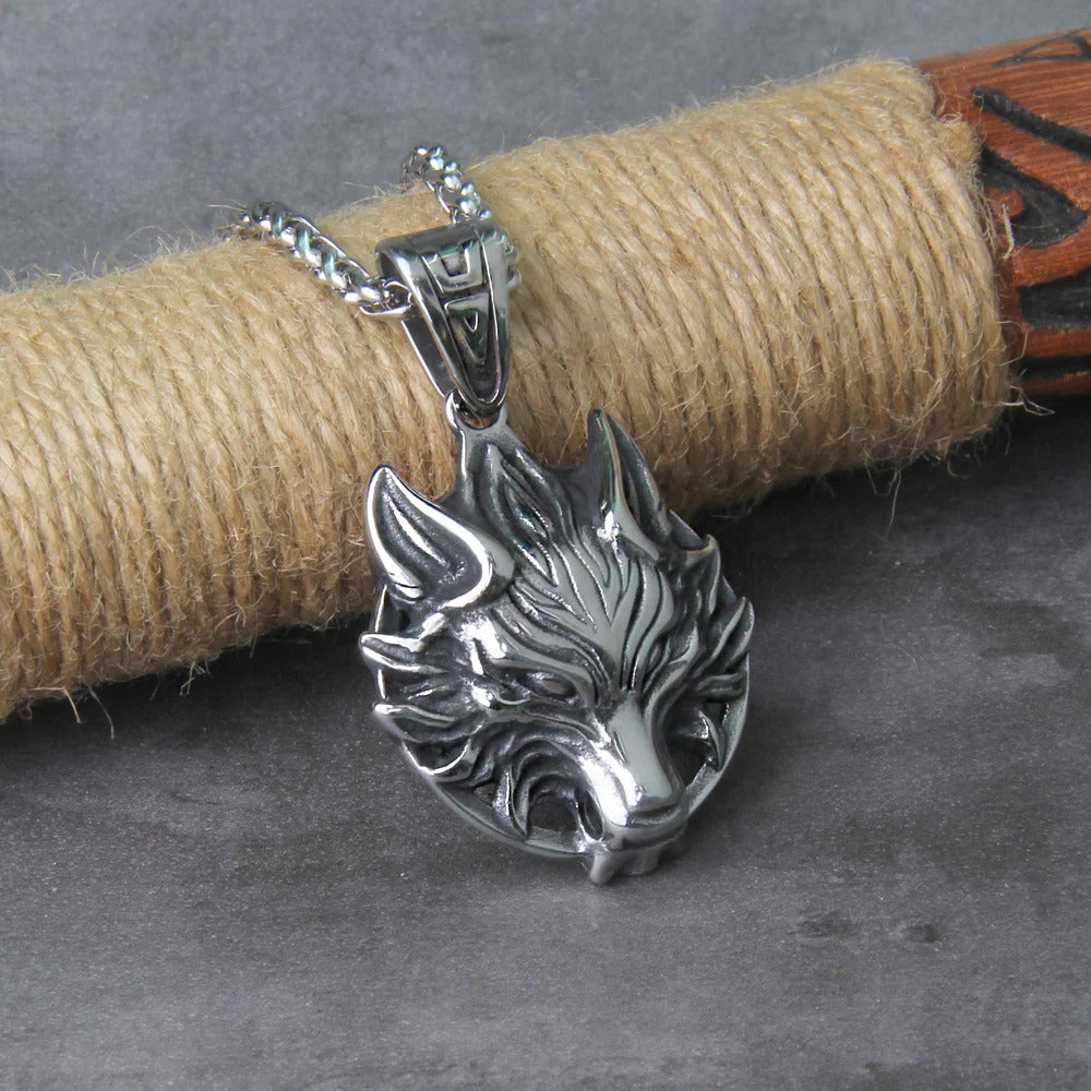 $20 christmas gifts Never Fade Men stainless steel Wolf head norse viking pendant necklace vikings wooden box as christmas gift$20 gift ideas