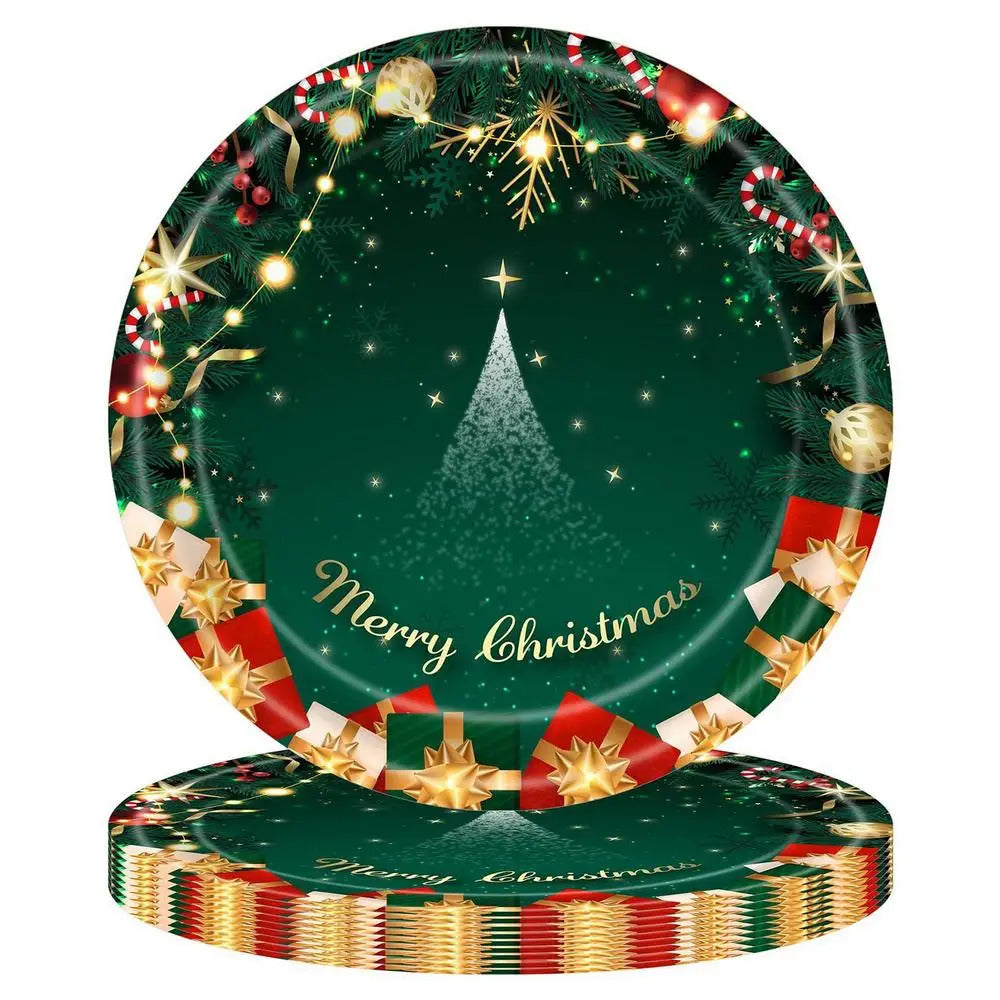 $10 christmas gifts Merry Christmas Party Disposable Paper Plate Tableware Napkins Tablecloth Christmas Decor For Home New Year 2025 $10 gift ideas