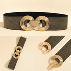 Wide Elastic Dress Waistband Multicolor Gold Metal Alloy Double Circle Hook Fashionable Woman's Belt，Corset Belt