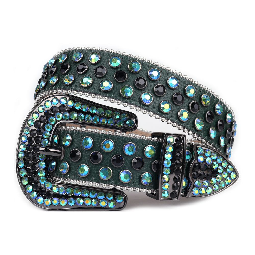 Bold&Eye-Catching Red Bling Bling Diamond Belt Rhinestone&Spike Studded Leather Belt