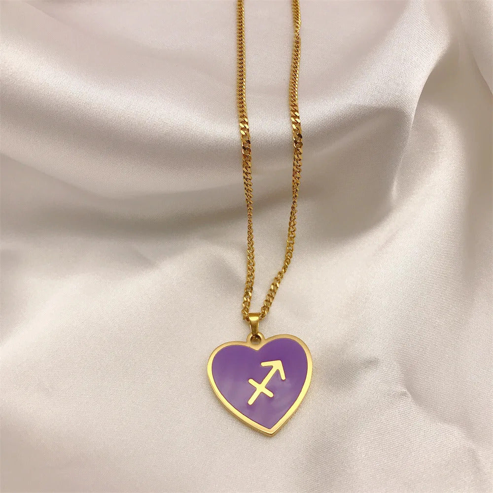 $10 christmas gifts 12 Constellation Necklace for Women Charms Enamel Heart Zodiac Sign Pendant Necklace Aries Leo Amulet